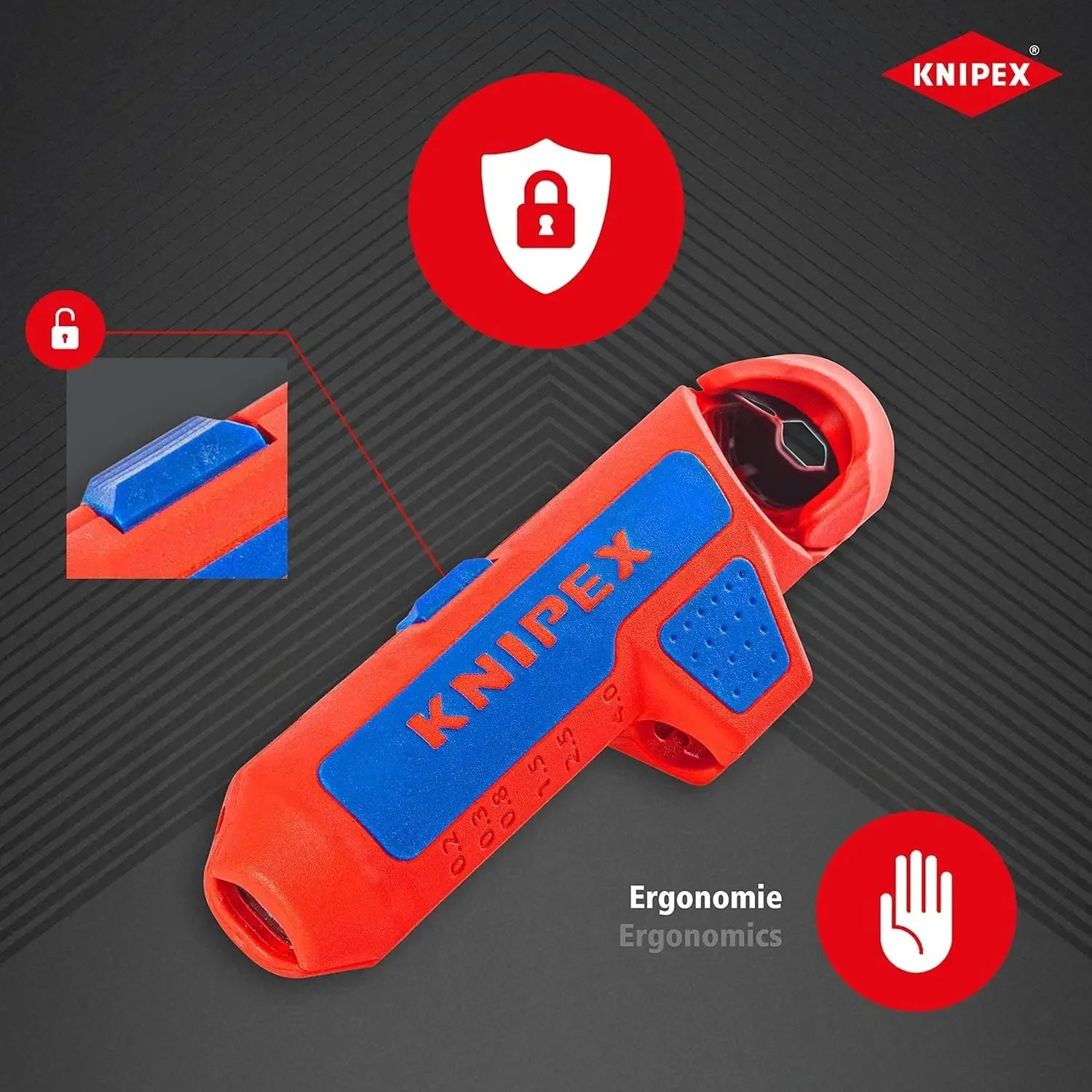KNIPEX ErgoStrip Universal Stripping Tool for Right-Handed Users, 135 mm - 16 95 01 SB