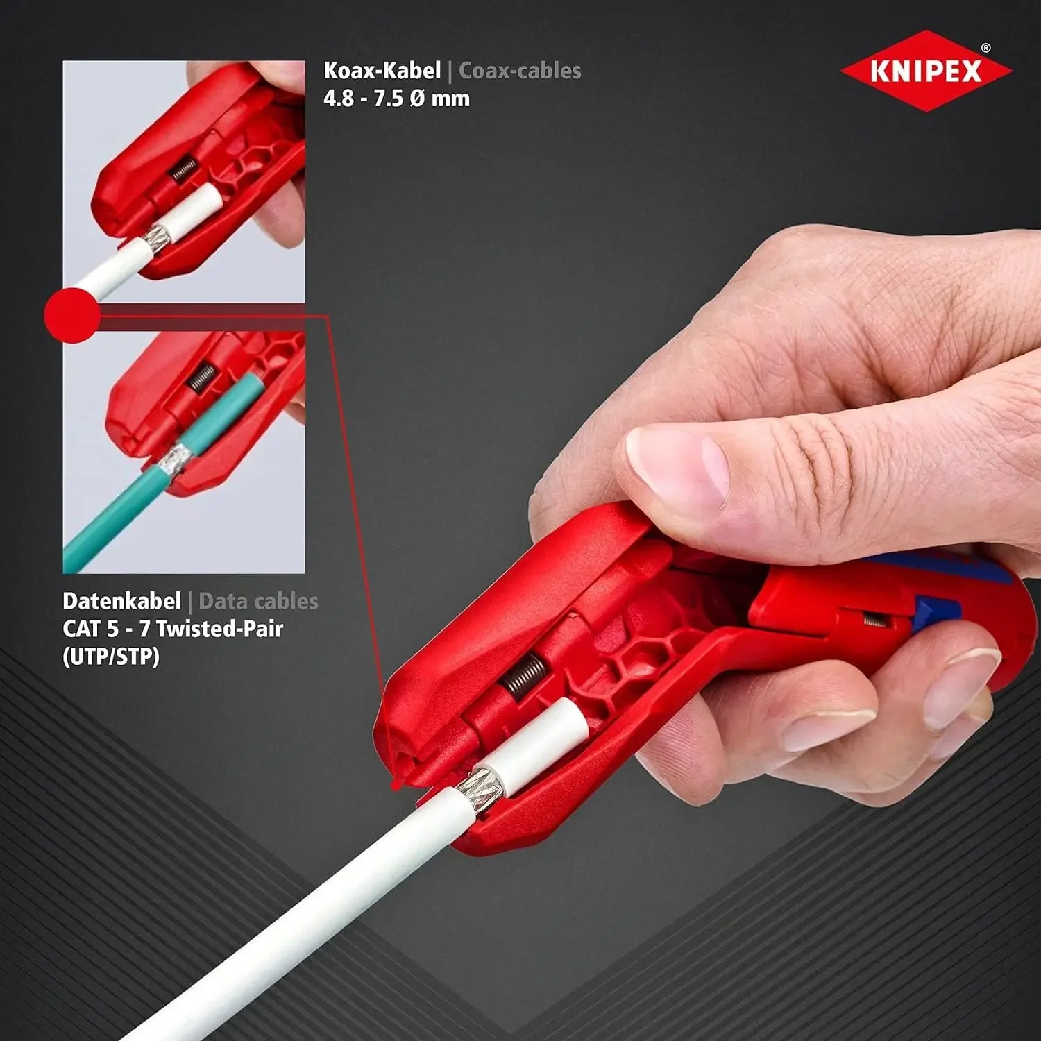 KNIPEX ErgoStrip Universal Stripping Tool for Right-Handed Users, 135 mm - 16 95 01 SB