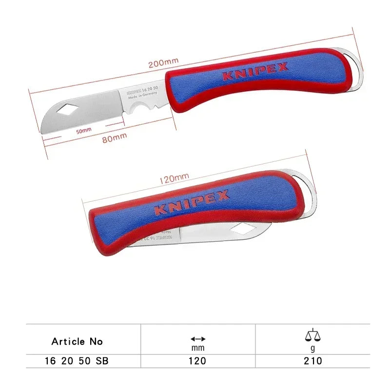 KNIPEX 162050SB Electrician's Folding Knife Plastic Handle 200 mm Multi-purpose Cutting Knife Art Knife