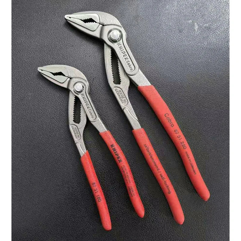 KNIPEX 8751180 & 8751250 Cobra Water Pump Pliers Set, Red Handles, Adjustable Jaw for Plumbing & Fastening