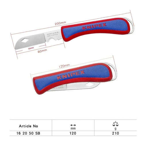 KNIPEX 162050SB Electrician's Folding Knife Plastic Handle 200 mm Multi-purpose Cutting Knife Art Knife