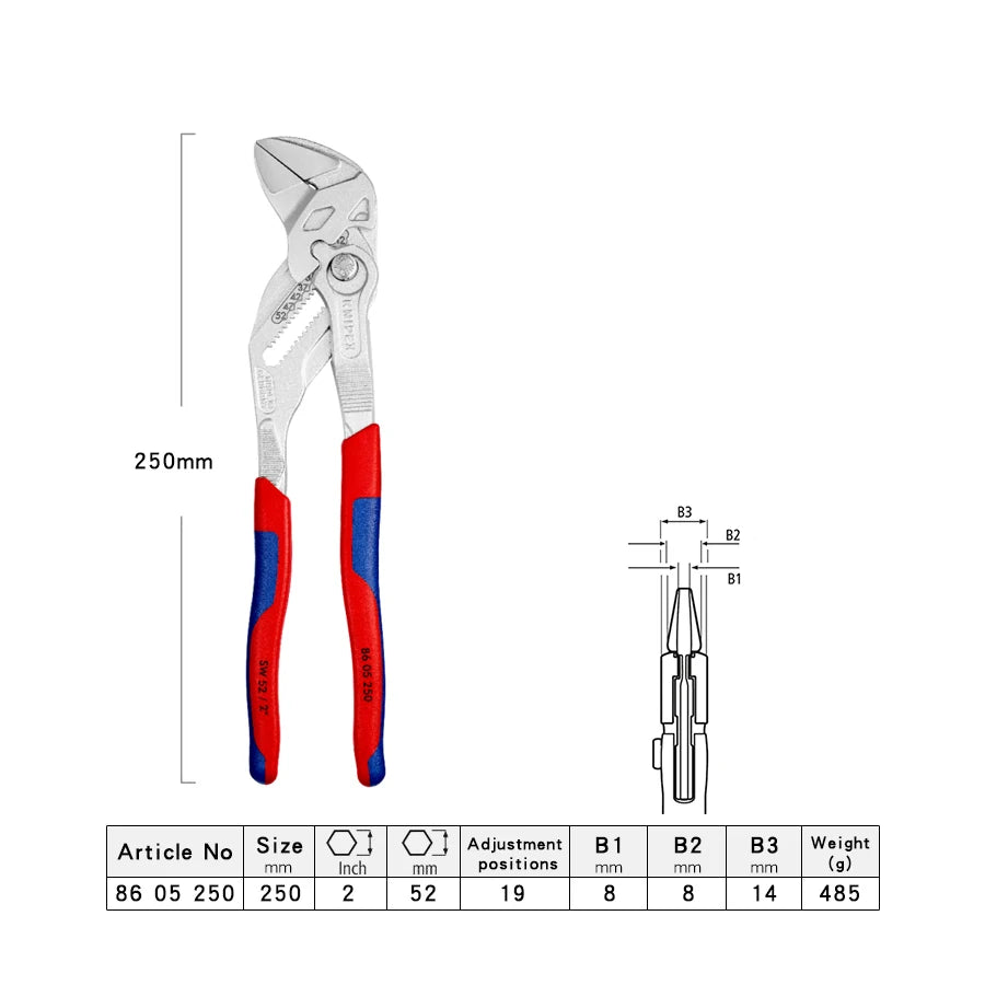 KNIPEX 86 05 150 Pliers Wrench Chromium Plated Vanadium Steel Water Pump Plier Knipex 86 05 180 Hand Tools 86 05 250
