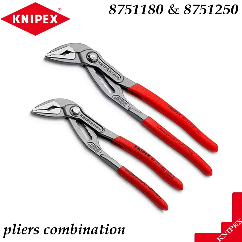 KNIPEX 8751180 & 8751250 Cobra Water Pump Pliers Set, Red Handles, Adjustable Jaw for Plumbing & Fastening